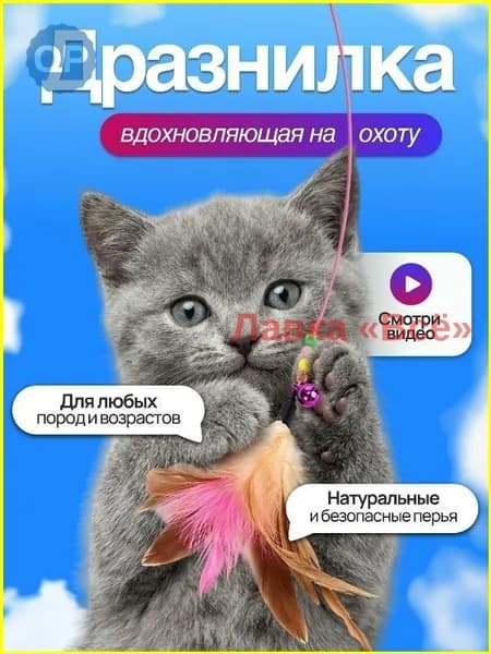 Удочка-дразнилка для кошек с яркими перьями
