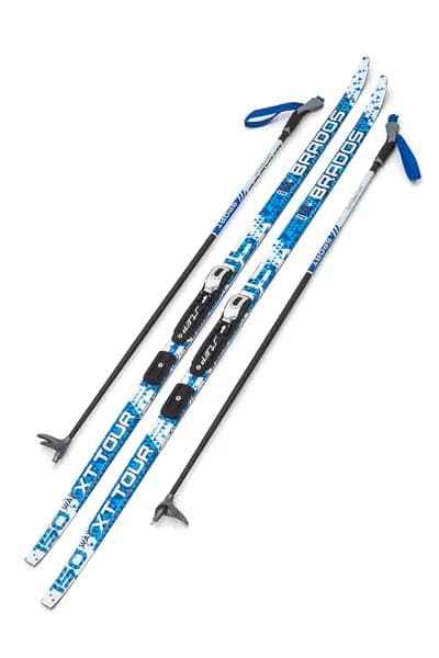 Лыжный комплект NNN с палками и креплением STC - 150 см WAX Brados XT TOUR Blue / без насечек
