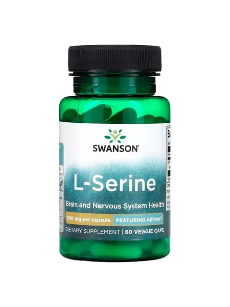 Swanson, L-Serine - Featuring Ajipure 500 мг, Серин, 60 растительных капсул, Аминокислота для мозга, нервной системы и пролиферации клеток