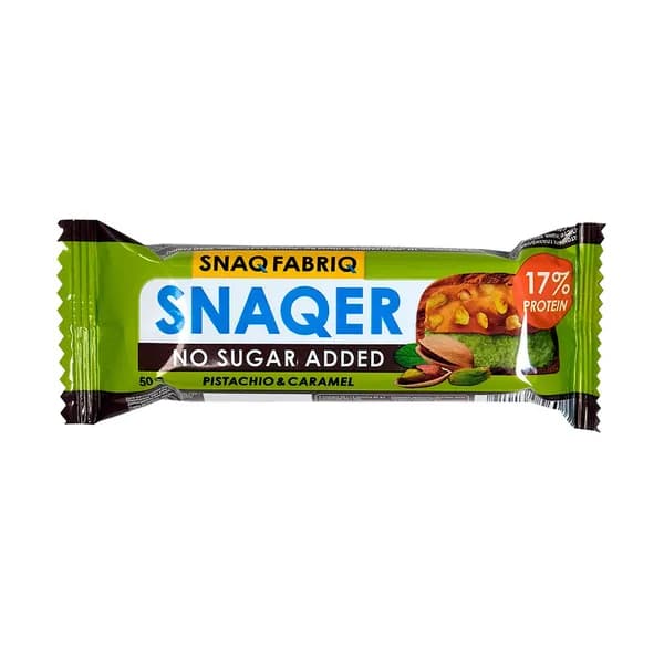 Батончик протеиновый глазированный SNAQER Фисташка и карамель без сахара, SNAQFABRIQ, 50 г, Россия