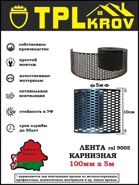Лента карнизная TPLkrov (Беларусь) 100мм 5м RAL9005 (черный)