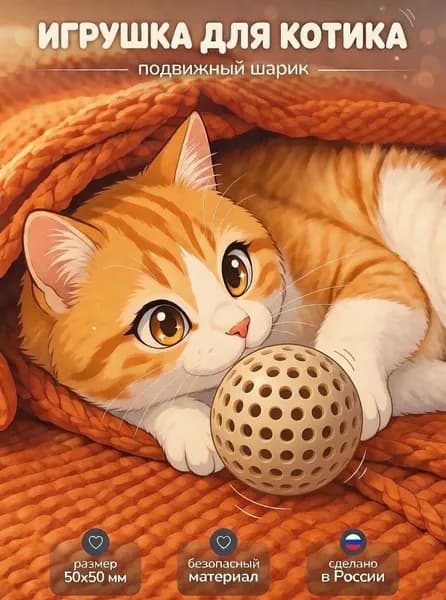 Мяч для кошек с подвижным шуршащим шариком внутри, 9 см, ABS-пластик, 1 шт.
