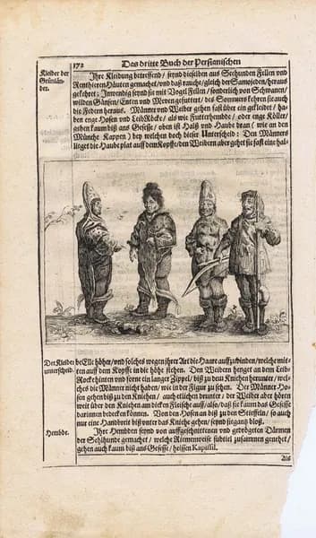 Адам Олеарий. Гренландцы. Антикварная гравюра (офорт). Шлезвиг, 1663 г.