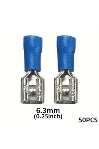 50 шт. Женский обжимной терминал 16-14 AWG Spade Quick Disconnect разъемы 6.3мм Изолированный разъем провода Spade Электрический проводной кабель Штекер синий