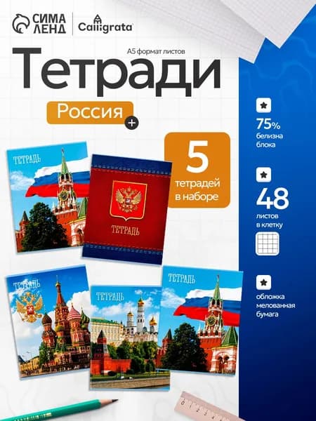 Тетради 48 листов в клетку набор 5 штук