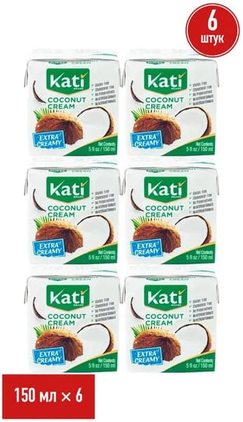 Растительный аналог сливок Kati кокосовый питьевой 150 мл, набор: 6 штук