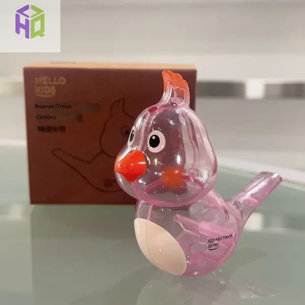 Свисток для детей HELLO KIDS в виде прозрачной птички, розовый, с функцией звука пения птицы при добавлении воды