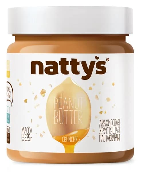 Хрустящая арахисовая паста NATTYS Crunchyс с медом, 525 г, 2 штуки