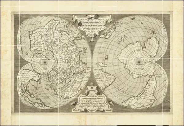 Карта мира настенная - Репринт старинной карты мира 1550 года - 100х80см