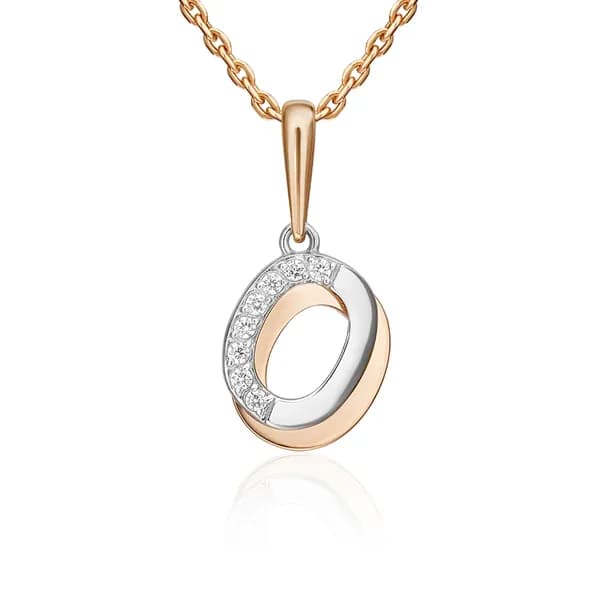 Подвеска-буква О из комбинированного золота DIAMANT-ONLINE с фианитом 585 пробы