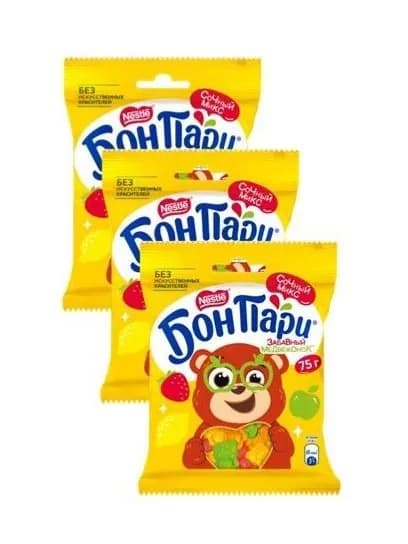 Бон Пари Забавный медвежонок Мармелад жевательный фигурный со вкусом фруктов,3шт по 75г