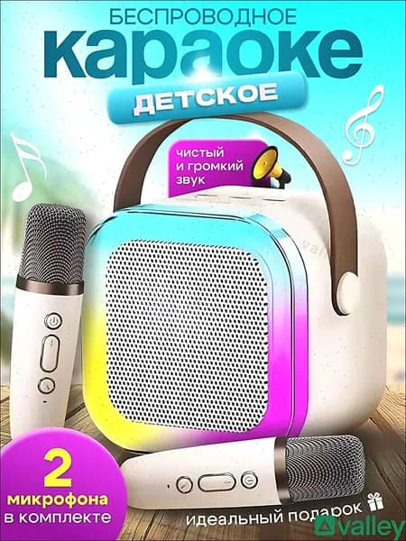 Детская караоке система с двумя беспроводными микрофонами и Bluetooth колонкой
