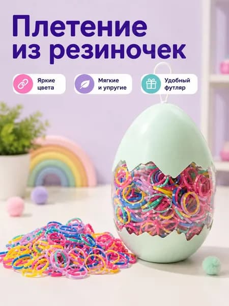 Плетеные резинки в яйце-контейнере: весенние тона с белыми точками