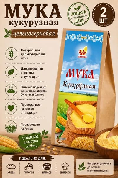Мука кукурузная 2шт по 300 г, Дивинка.