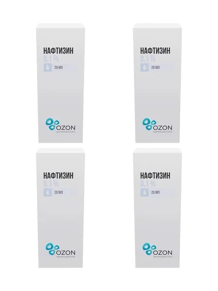 Нафтизин, капли назальные 0,1 %, флакон 20 мл, 4 шт