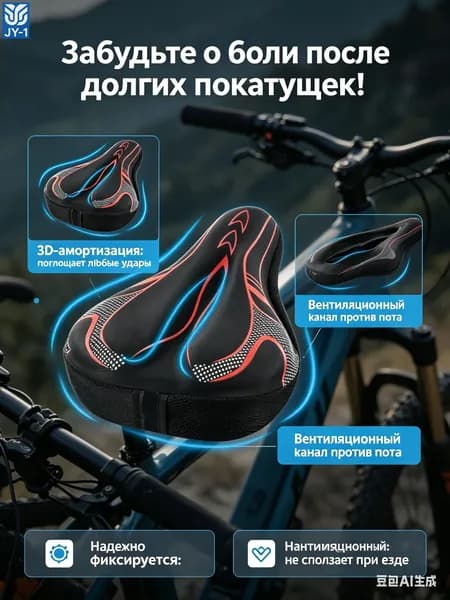 Мягкий чехол на сиденье велосипеда, гелевая накладка с вентиляцией-анатомическая 3D подушка на седло, для комфортных поездок на байке и велотренажере.