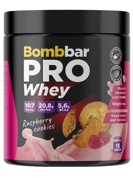 Сывороточный протеин BombBar Whey Protein Pro 450 г, Малиновое печенье