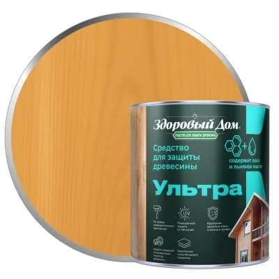 Высокоэффективное средство для защиты и декоративной отделки древесины Здоровый Дом Ультра, цвет: Сосна, 0,8 л.