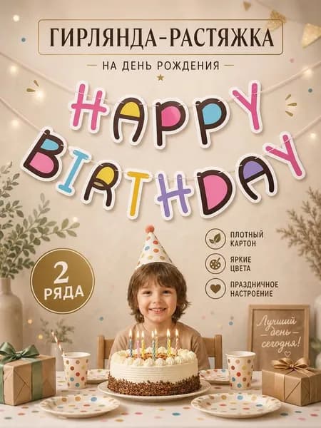 Гирлянда-Растяжка С Днем рождения, Happy Birthday