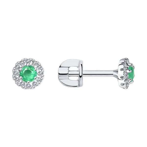 Серьги из белого золота DIAMANT-ONLINE с бриллиантом и изумрудом 585 пробы