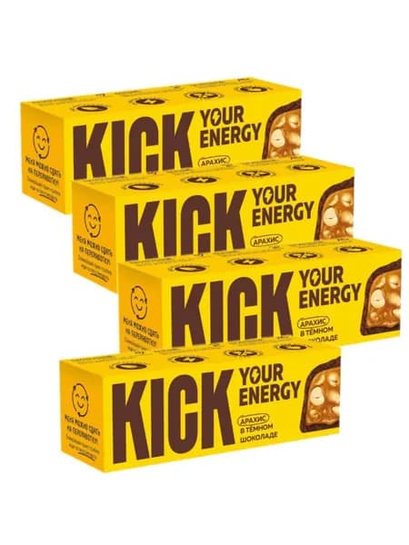 Kick YOUR ENERGY Батончик Арахис в темном шоколаде 45г.- 4шт.