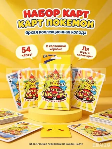 Игральные карты с пикачу, 54 шт., жёлтая коробка, подарок, коллекционные