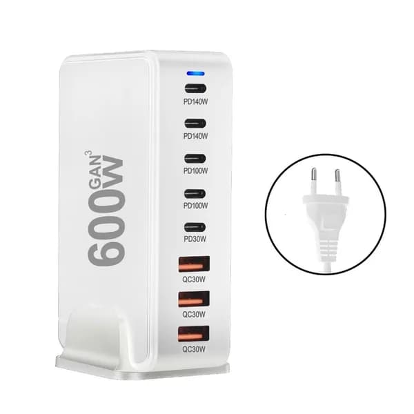 Зарядное устройство 600W GaN для ноутбуков, Белый - вилка европейского стандарта