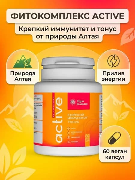 Пищевая добавка для энергии укрепления иммунитета тонуса организма ФИТО active чага эхинацея клюква Кум Алтая, 60 капсул
