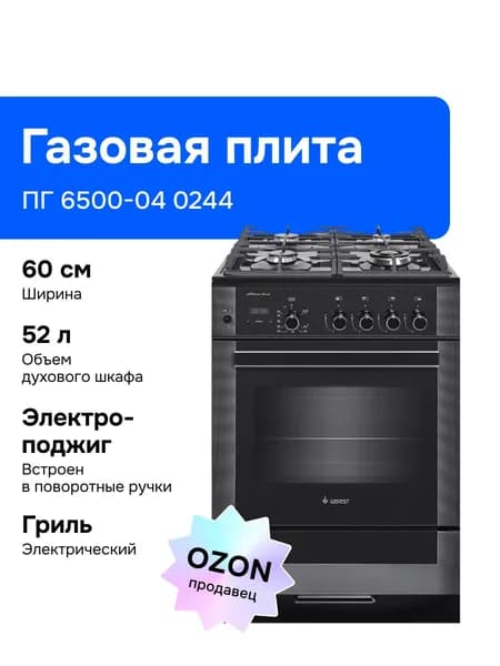 Gefest ПГ 6500-04 0244 60 см Газовая плита, 4 конфорки, черная