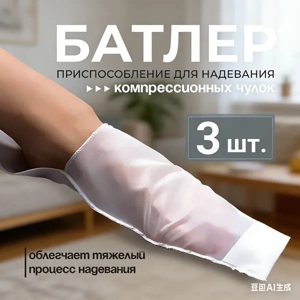 Приспособление для надевания компрессионного трикотажа с открытым мысом (батлер), компрессионные чулки, 3 шт