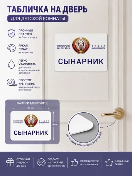 Табличка на дверь Сынарник прикольная декоративная для детской комнаты. Декор для интерьера, смешной подарок ребёнку