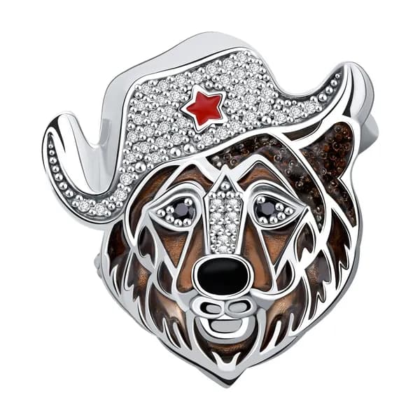 Серебряная брошь DIAMANT-ONLINE с фианитом и эмалью 925 пробы