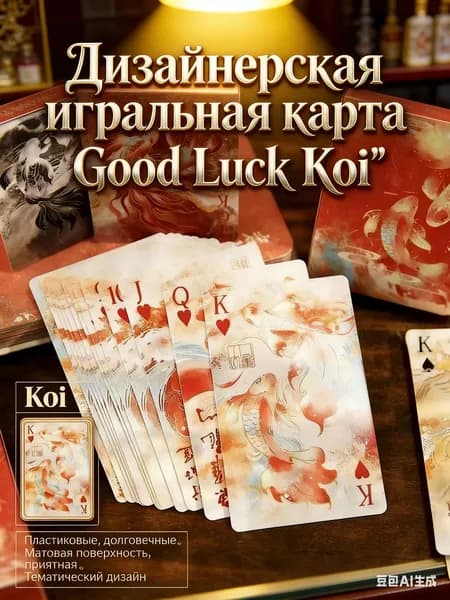 карты для покера дизайнерские пластиковые Good Luck Koi 54 шт в наборе матовая фактура для долговечного использования