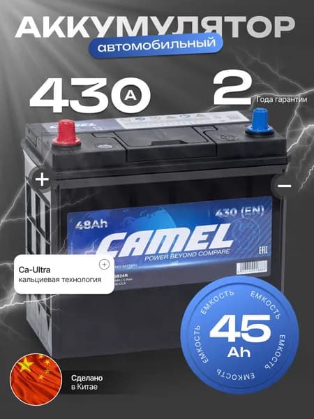 Аккумулятор автомобильный 12v 45 Ah CAMEL Asia 45 Ah 430 А прямая полярность 238x129x227 стартерный акб для автомобиля, машины