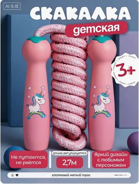 скакалка детская для девочек 2,7 метра, спортивная, с регулируемой длиной