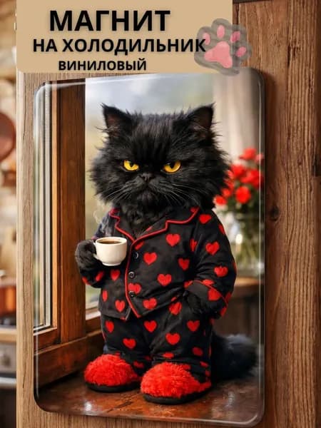 Магнит на холодильник, кот в пижаме