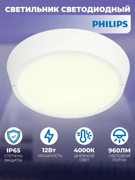 Светильник настенно-потолочный светодиодный Philips WT045C 12Вт L1065 IP65 4000К
