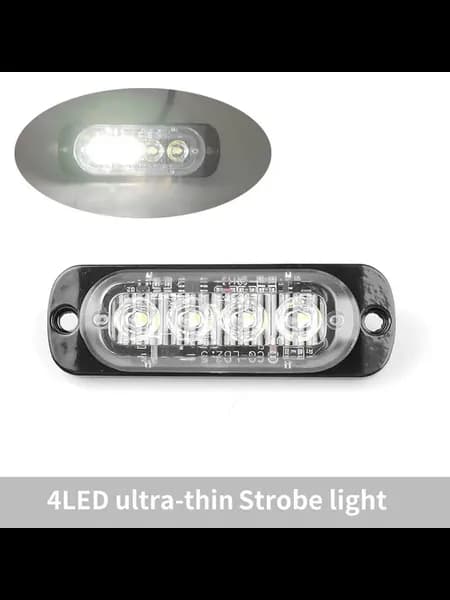 4 LED ультратонкий стробоскоп, белый свет 12-24В