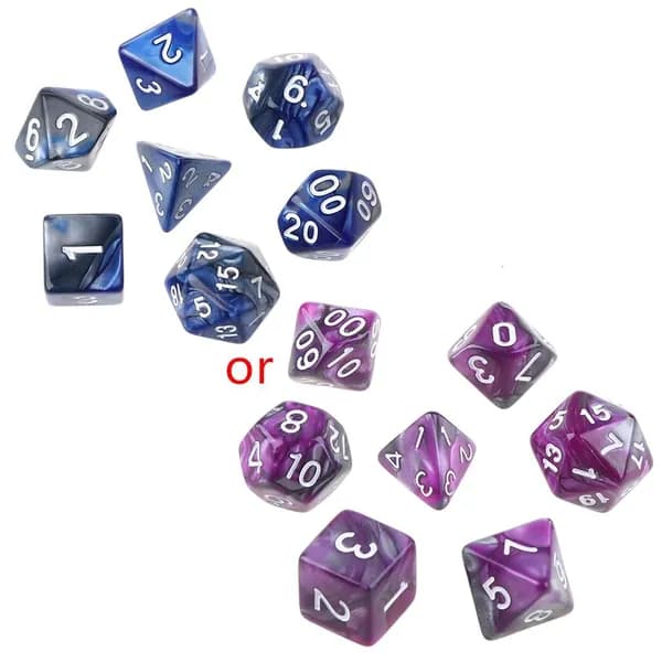 Набор из 7 акриловых полиэдральных кубиков D4-D20 для TRPG, Синий серебристый