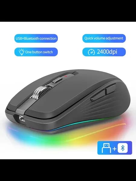 Черная беспроводная мышь Bluetooth RGB 2400dpi