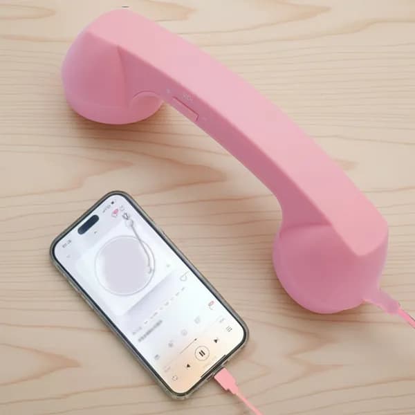Телефонная трубка в ретро-стиле с разъёмом USB-C, розовая, из ABS-пластика
