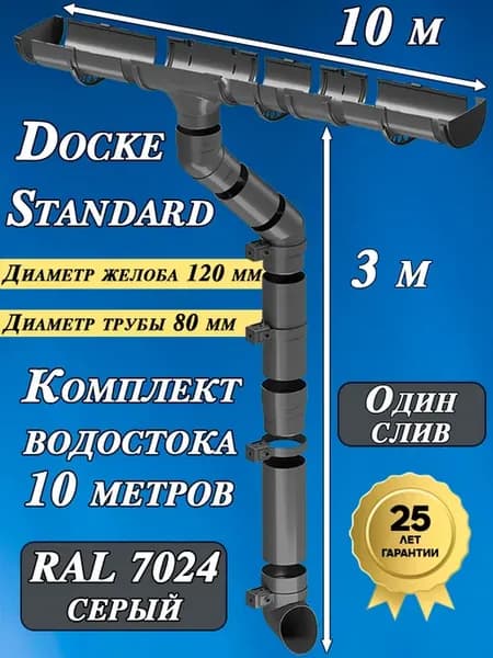 Водосток Деке Стандарт 10 м 1 слив (графит) 1,5м + 1м