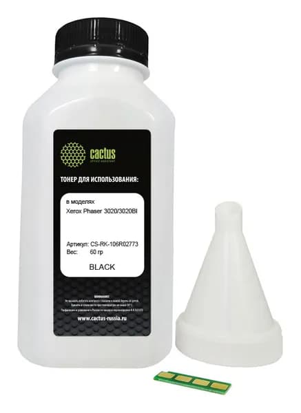 Тонер Cactus CS-RK-106R02773 черный, флакон, в упаковке 1 x 60грамм, для принтера Xerox Phaser 3020/3020BI