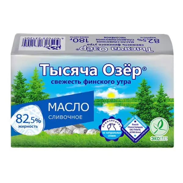 Масло сладкосливочное Тысяча Озер 82,5% БЗМЖ 180 г