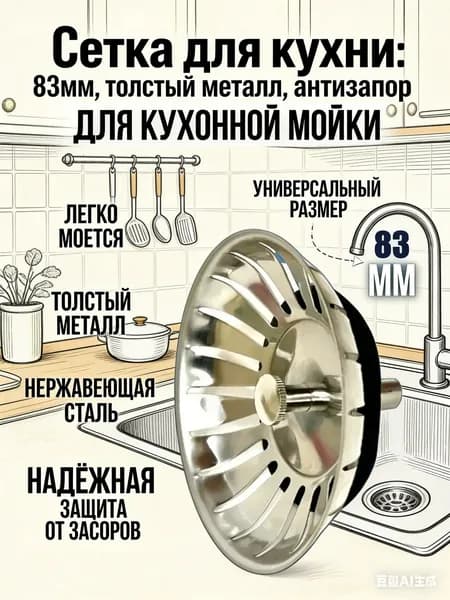 Коландер для мойки 8.33x8.3 см 1 шт черный матовый
