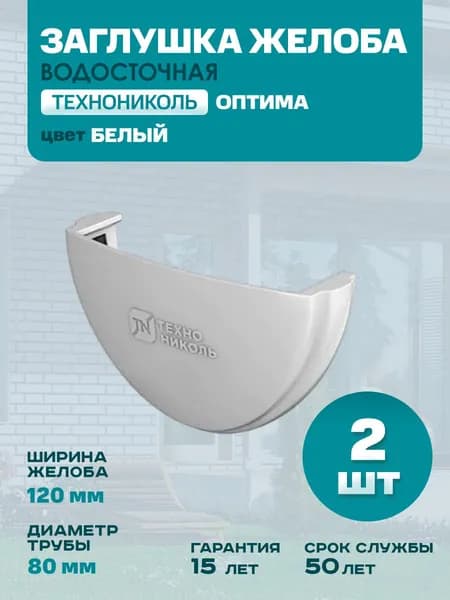 Заглушка желоба Технониколь пластиковая 120 мм, Белый (RAL 9003) ПВХ, 2 шт.