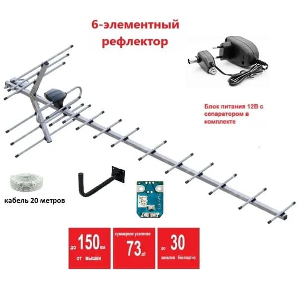 Комплект : Антенна ТВ Орбита-19-9 + 20м