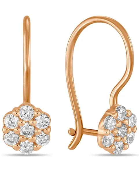 Серьги детские из красного золота цветок с фианитами MIUZ Diamonds