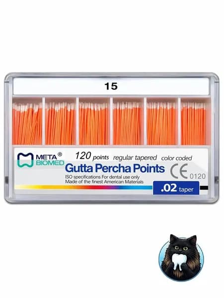 Штифты Гуттаперчевые конус 02 №15 Meta Biomed, 120 шт. абсорбирующие Gutta Percha Points