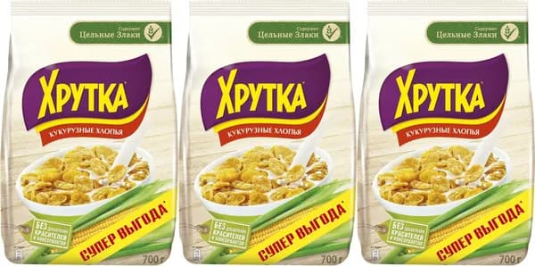 Хлопья Хрутка кукурузные обогащенные кальцием, комплект: 3 упаковки по 700 г